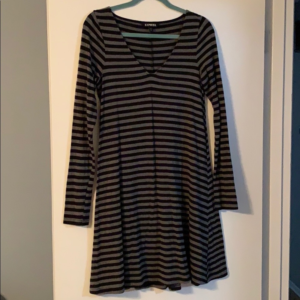 Black & gray striped shift dress